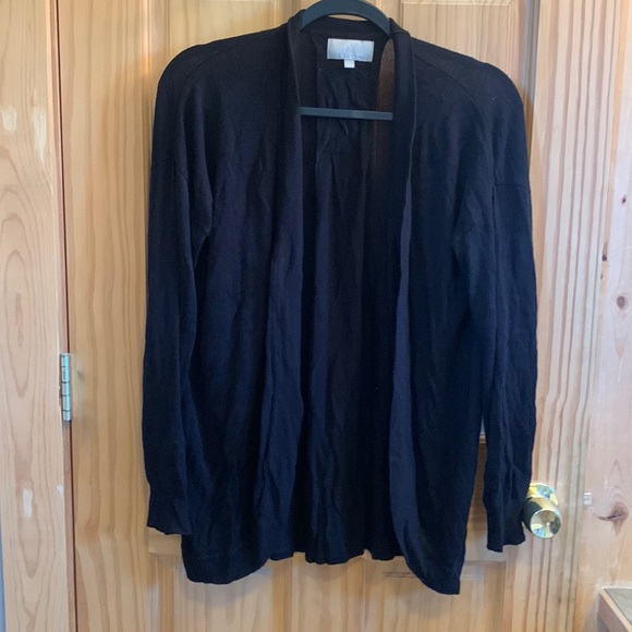 Joan Vass Tops - Joan Vass NY Open Front long Sleeve SharkBite Rib Detail Cardigan-Black